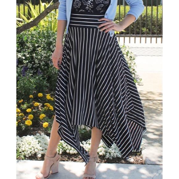 CAbi 5183 Twirl Skirt Navy White Striped Stretchy Jersey Knit Asymmetrical Sz S - Picture 12 of 12